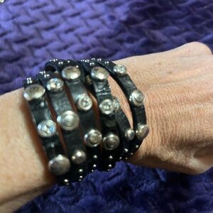 Brighton Black Leather Wrap Bracelet with Silver Studs